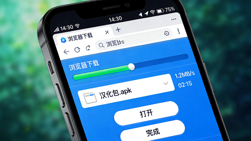 安卓手机屏幕截图展示从浏览器下载汉化包APK文件的界面