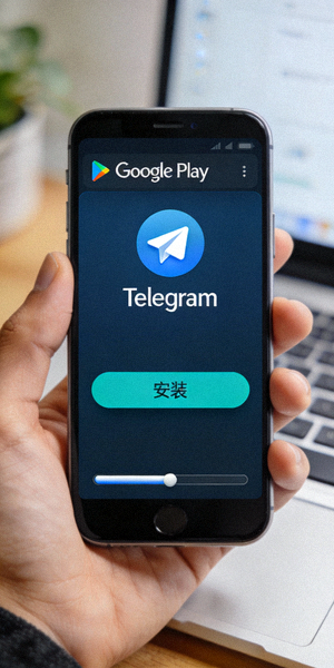 安卓手机屏幕上显示从Google Play商店下载Telegram的界面截图