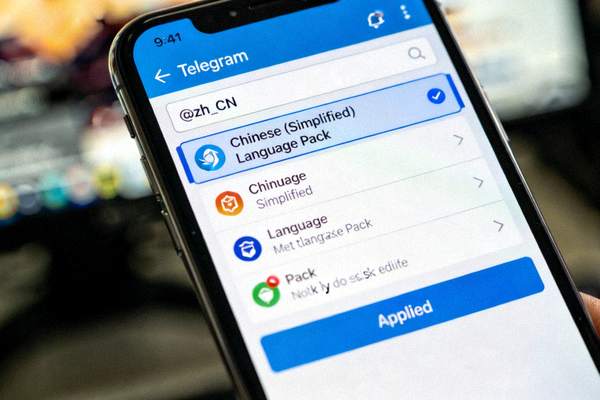 安卓手机Telegram应用内搜索@zh_CN并应用语言包的界面操作步骤截图