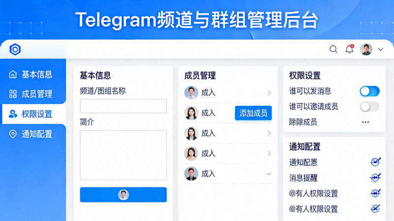 创建与管理Telegram频道和群组的后台设置界面