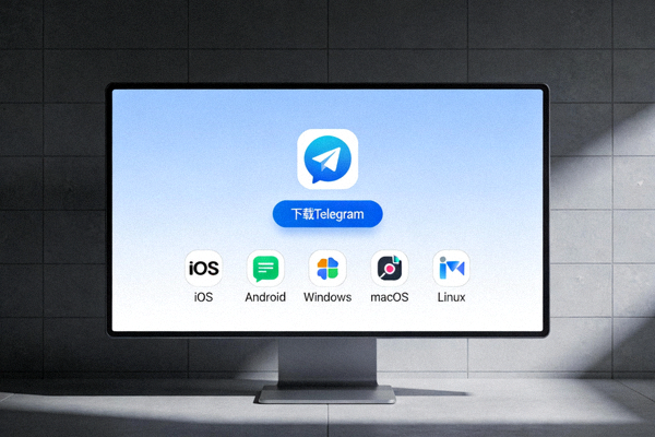 电报官网首页界面截图，显示简洁的下载按钮与多平台图标
