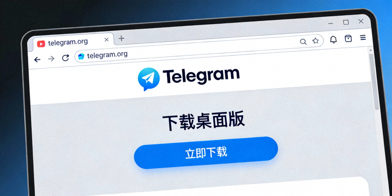 电脑浏览器中打开Telegram官方网站的首页，清晰显示桌面版客户端下载按钮