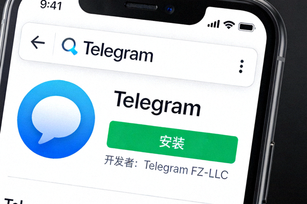 Google Play商店中Telegram官方应用的搜索结果页面截图，显示安装按钮和开发者信息