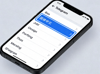 Telegram设置界面中语言选择菜单的截图，高亮显示简体中文选项