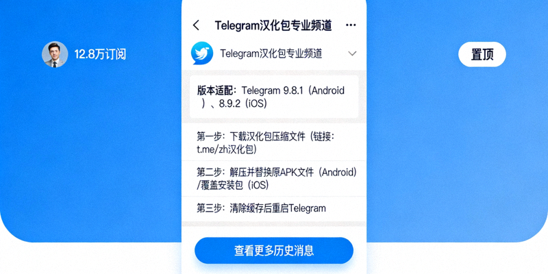 Telegram汉化包专业频道截图，展示详细的版本适配与安装指南
