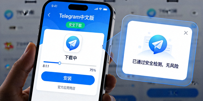 Telegram中文版官方应用商店下载界面截图，展示安全安装流程