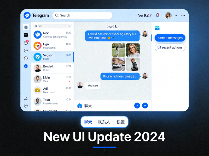 Telegram最新版本主界面截图，展示全新的UI设计与功能布局