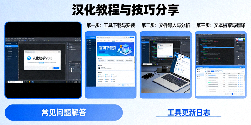 汉化教程与技巧分享频道截图，展示详细的汉化工具使用教学