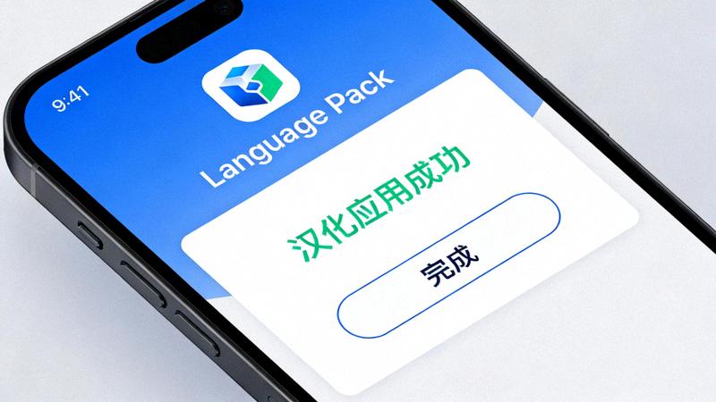 语言包应用界面截图，显示汉化应用成功的提示信息